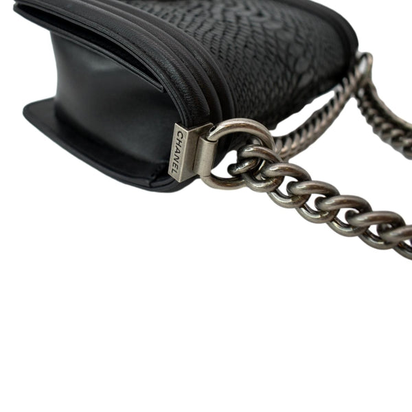 CHANEL Small Flap Boy Python Leather Shoulder Bag Black