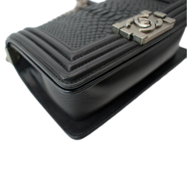 CHANEL Small Flap Boy Python Leather Shoulder Bag Black