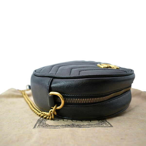 GUCCI GG Marmont Mini Round Leather Crossbody Bag Black 550154