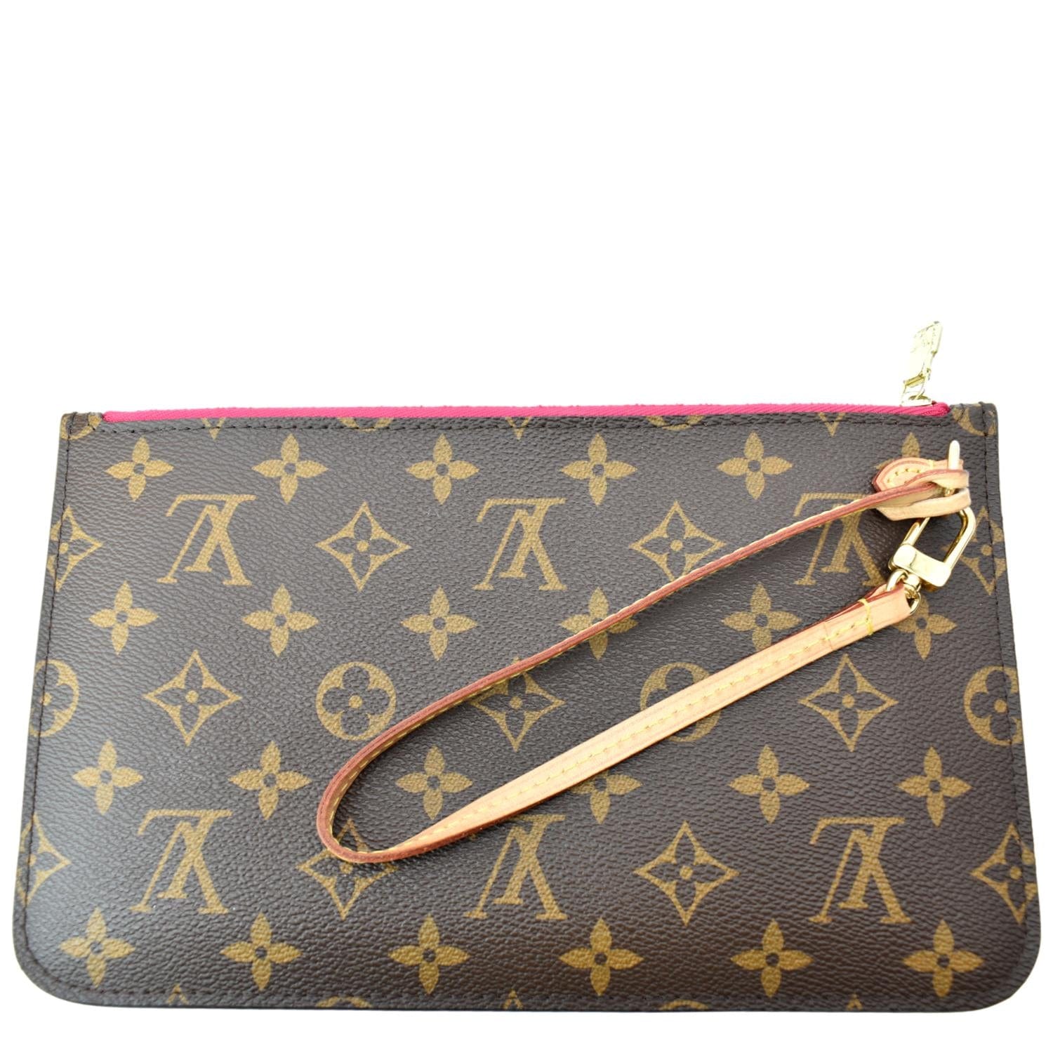 LOUIS VUITTON Neverfull MM Pochette Wristlet Pouch Monogram Canvas Brown