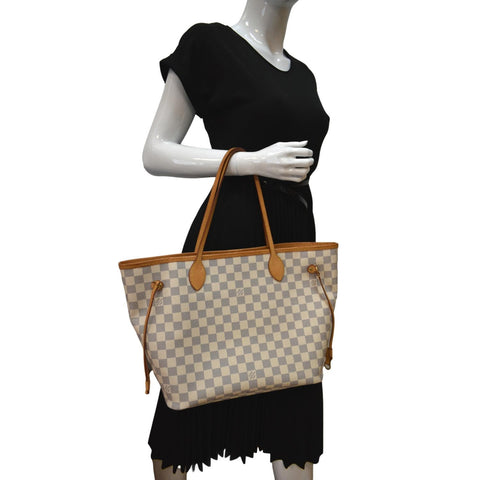 LOUIS VUITTON Neverfull MM Damier Azur Shoulder Bag White