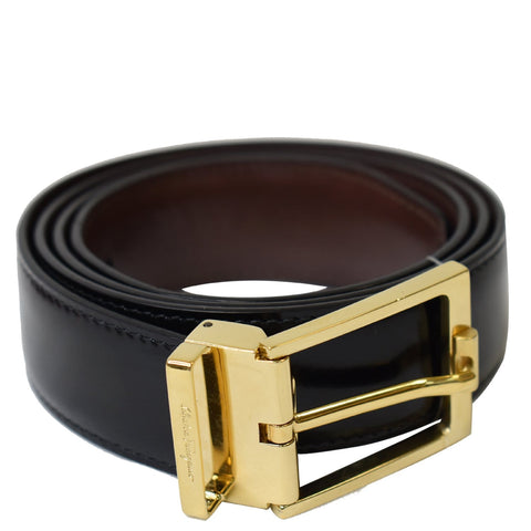 SALVATORE FERRAGAMO Gancini Buckle Reversible Belt Black Size 36