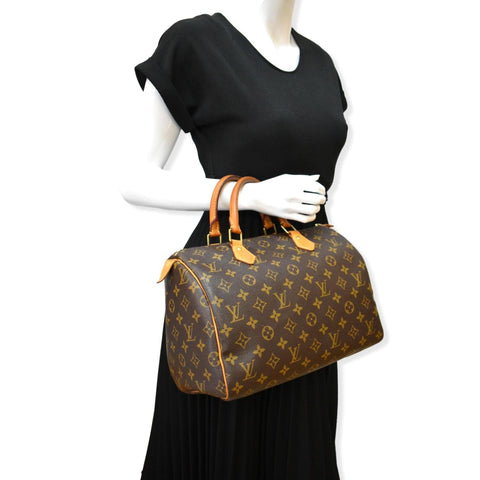 LOUIS VUITTON Speedy 30 Monogram Canvas Satchel Bag Brown