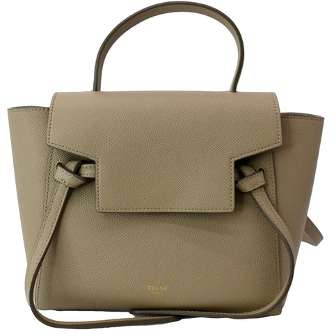 CELINE Mini Belt Grained Leather 2Way Shoulder Bag Taupe