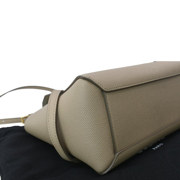 CELINE Mini Belt Grained Leather 2Way Shoulder Bag Taupe