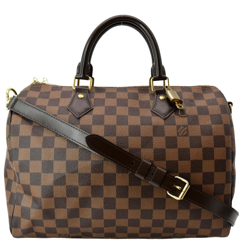 LOUIS VUITTON Speedy 30 Bandouliere Damier Ebene Satchel Bag Brown