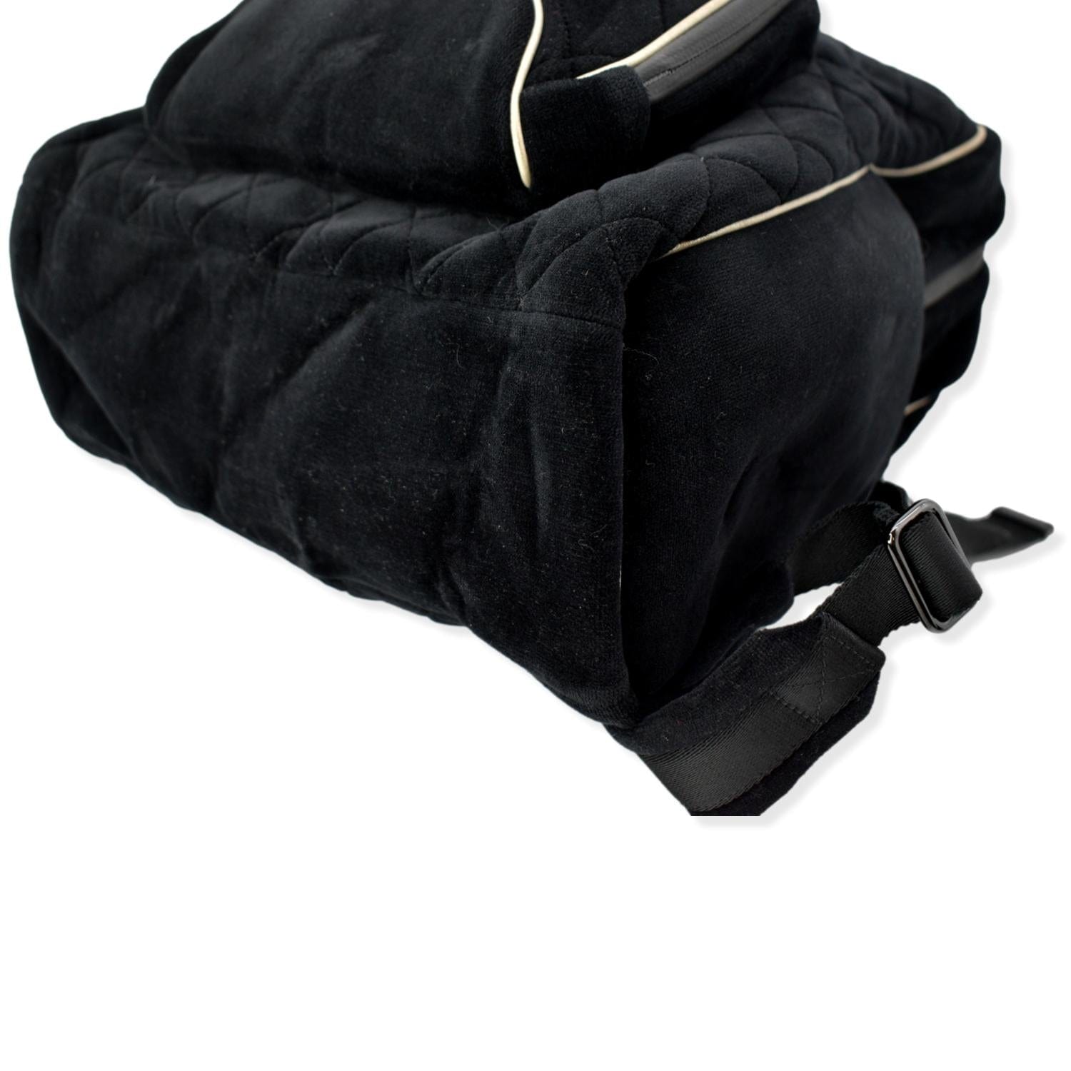 Chanel Coco Neige Front Pocket Quilted Velvet Backpack Bag Black