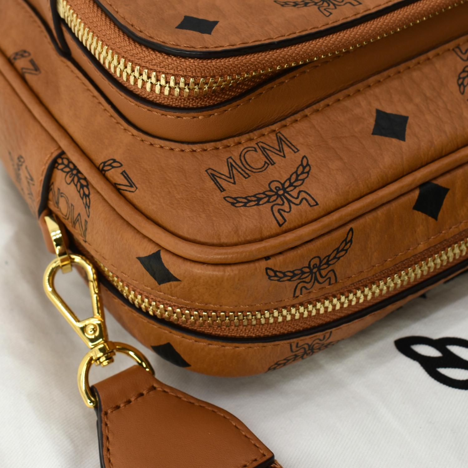 Mcm Small Klassik Visetos Sling Style Backpack In Cognac
