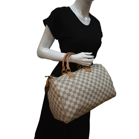 LOUIS VUITTON Speedy 35 Damier Azur Satchel Bag White