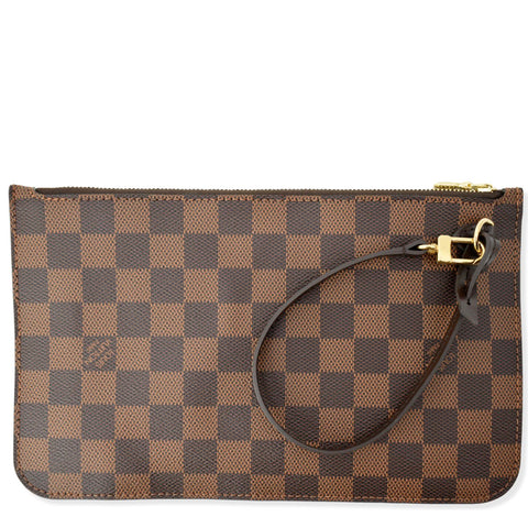 LOUIS VUITTON  Neverfull Damier Ebene Pochette Wristlet Pouch Brown