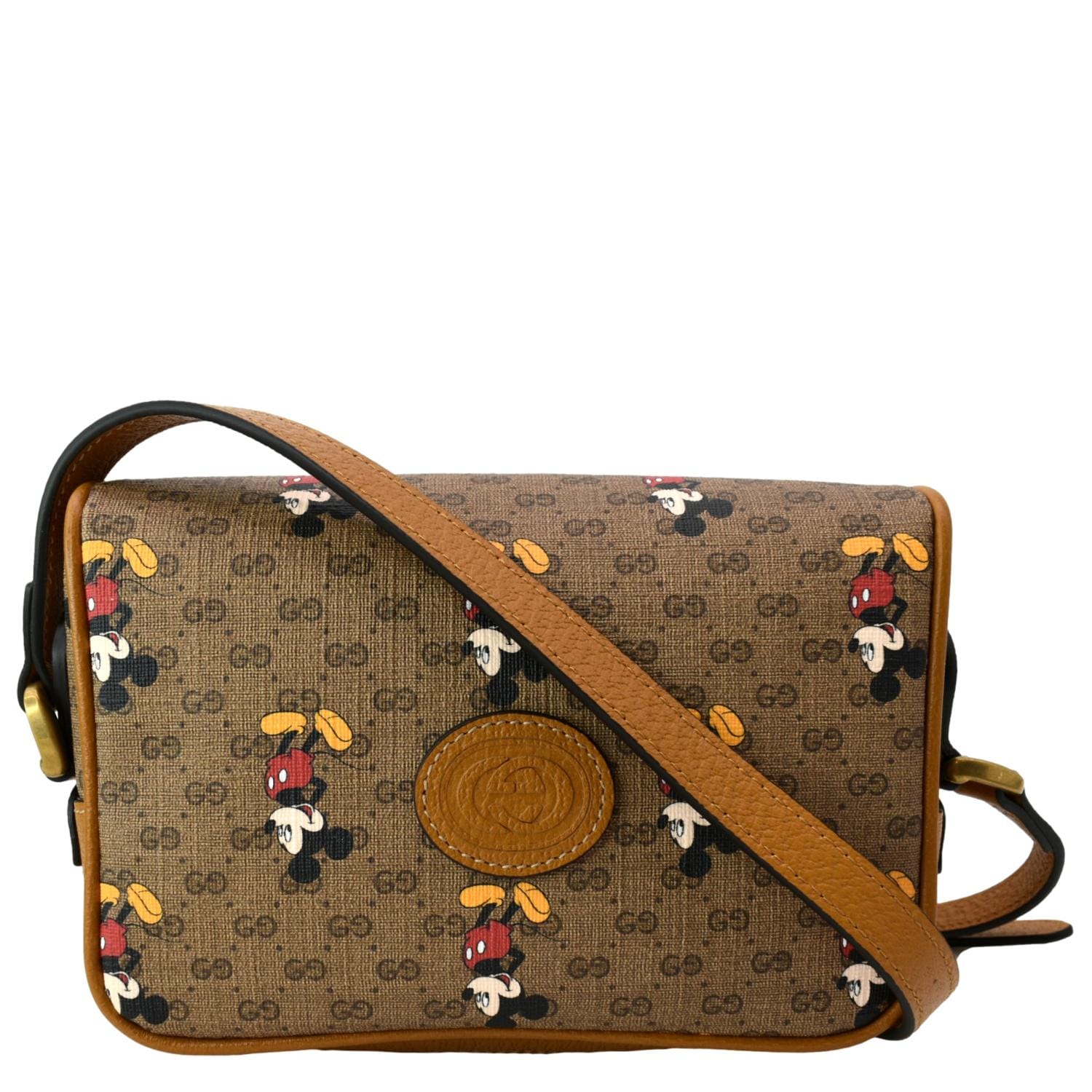 GUCCI x Disney Mickey Mouse GG Supreme Coated Canvas Crossbody Bag Brown 602536