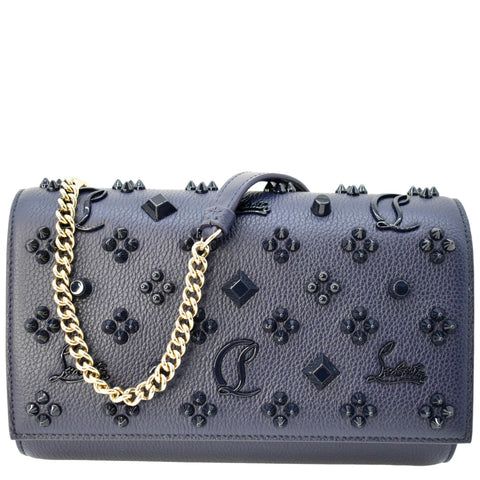 CHRISTIAN LOUBOUTIN Paloma Leather Patent Pearl Spikes Crossbody Bag Blue