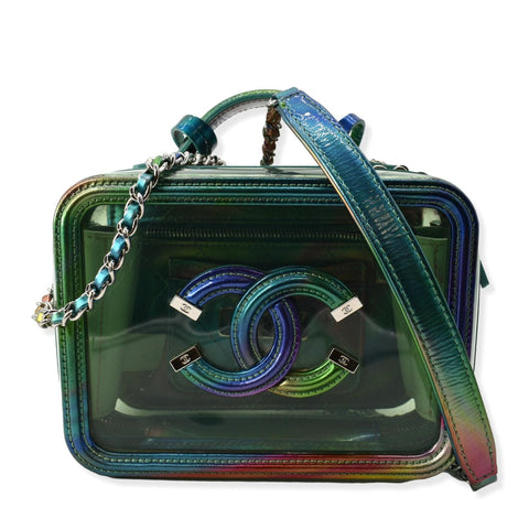 CHANEL Vanity Case Small Filigree Rainbow Patent Leather Crossbody Bag Green - Hot Deals