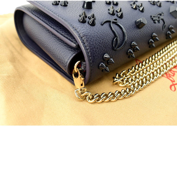 CHRISTIAN LOUBOUTIN Paloma Leather Patent Pearl Spikes Crossbody Bag Blue