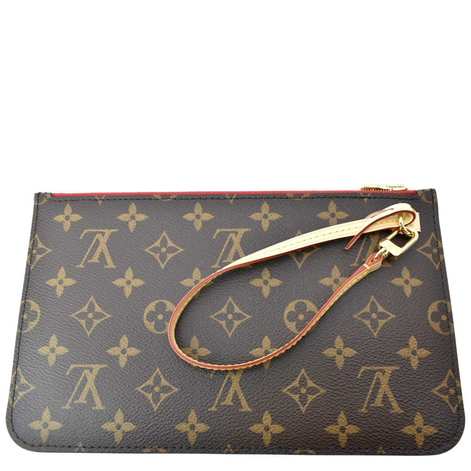 LOUIS VUITTON Neverfull Monogram Canvas Pochette Wristlet Pouch Brown
