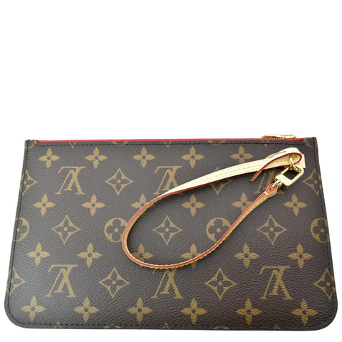 LOUIS VUITTON Neverfull Monogram Canvas Pochette Wristlet Pouch Brown