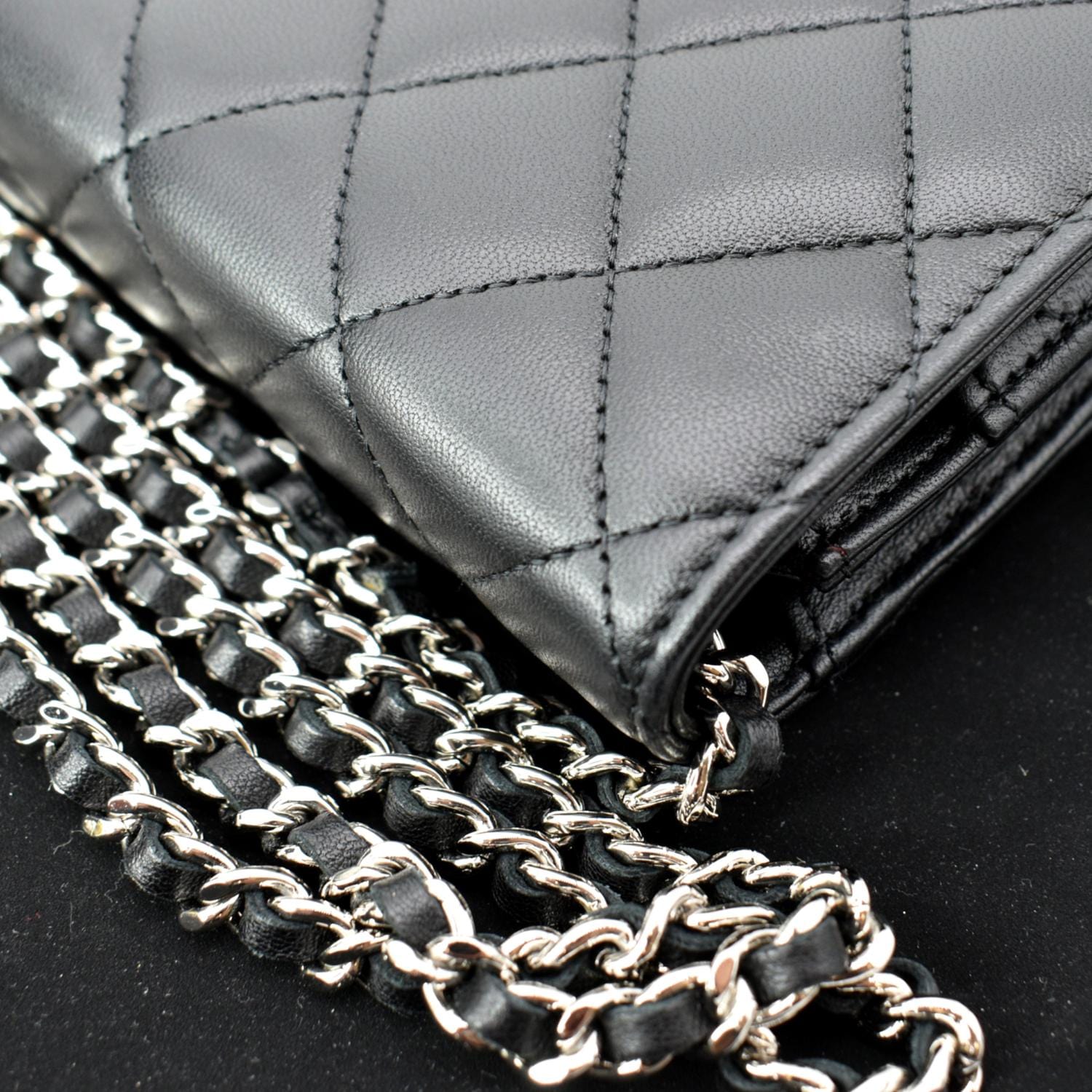CHANEL Wallet On Chain Lambskin Leather WOC Crossbody Bag Black
