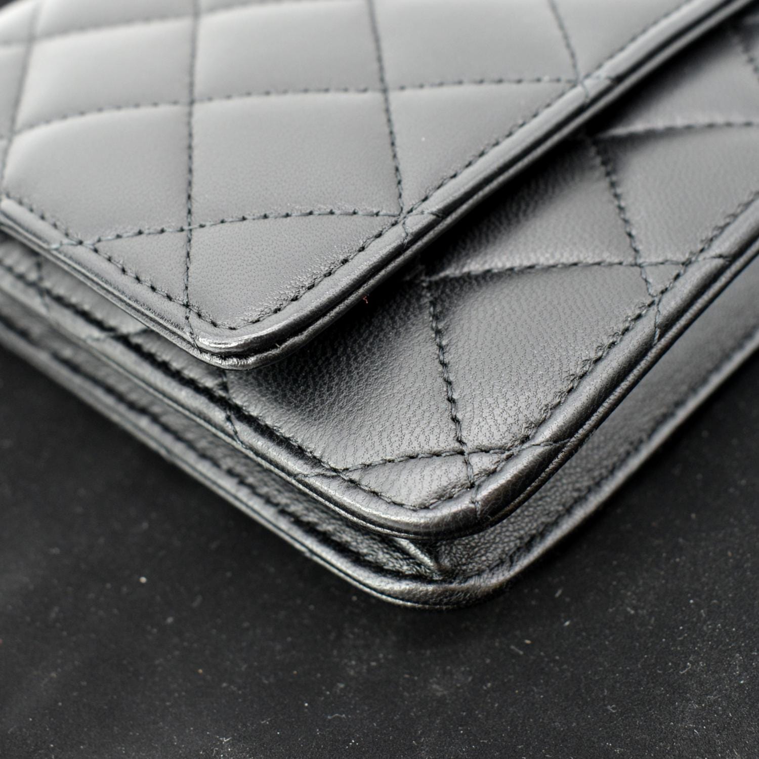 Black Lambskin Quilted Small Trendy W/GHW