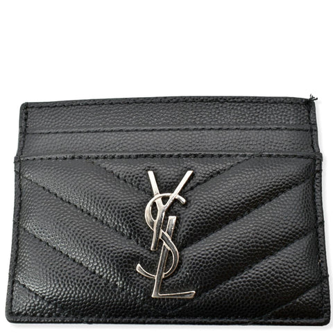 YVES SAINT LAURENT Monogram Grain Leather Card Case Black - Hot Deals
