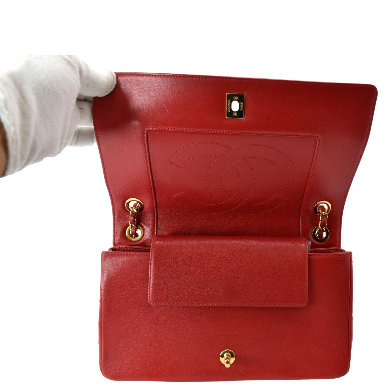CHANEL Mademoiselle Vintage Flap Sheepskin Leather Shoulder Bag Red