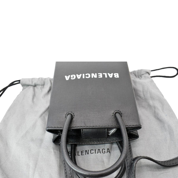 BALENCIAGA Leather Phone Holder Shopping Tote Shoulder Bag Black