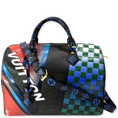 LOUIS VUITTON Race Speedy Bandouliere 30 Epi Monogram Damier Satchel Bag Black