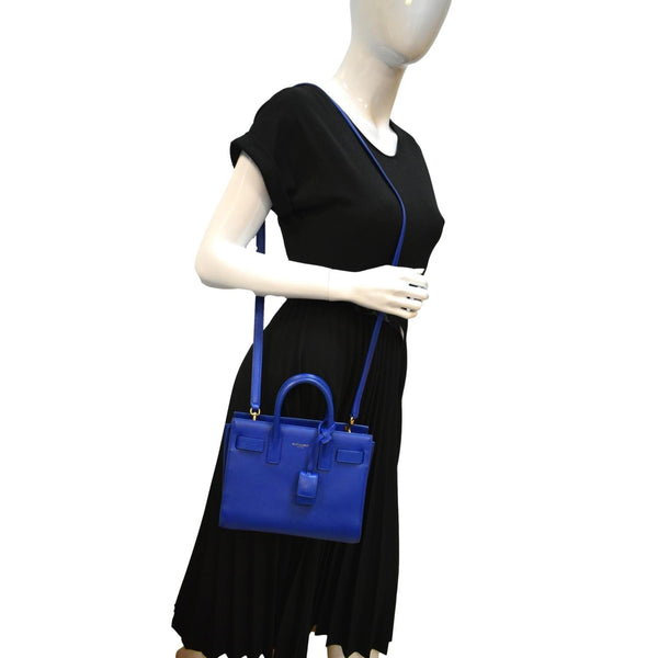 YVES SAINT LAURENT Sac de Jour Leather Shoulder Bag Blue-DDH