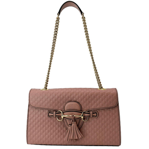 GUCCI Emily Medium GG Guccissima Leather Chain Shoulder Bag Light Pink 449635
