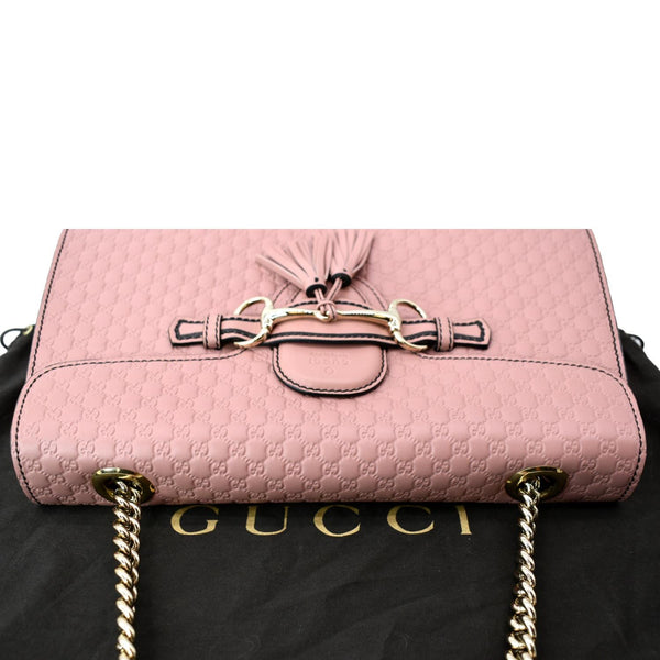 GUCCI Emily Medium GG Guccissima Leather Chain Shoulder Bag Light Pink 449635
