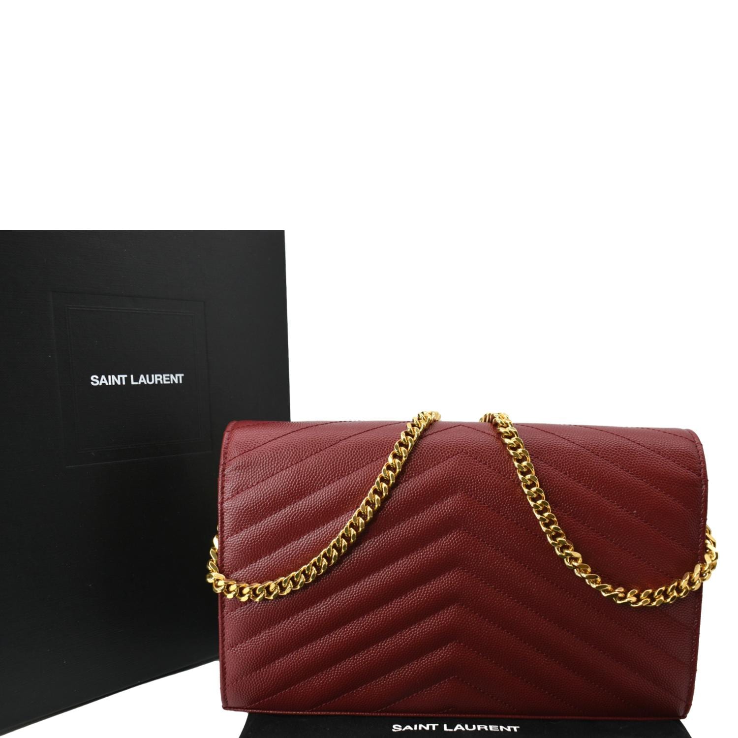 YSL SAINT LAURENT Logo Leather Card Case Wallet--Red/Gold 