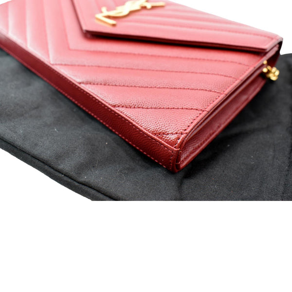 YVES SAINT LAURENT Monogram Grain Embossed Leather Card Case Red
