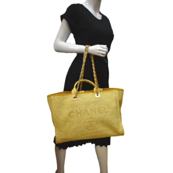 CHANEL Deauville Tweed Canvas Shopping Tote Bag Gold - 10% OFF