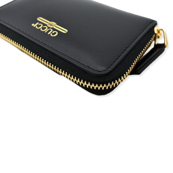 GUCCI Logo Leather Zip Around Card Case Wallet Black 547597