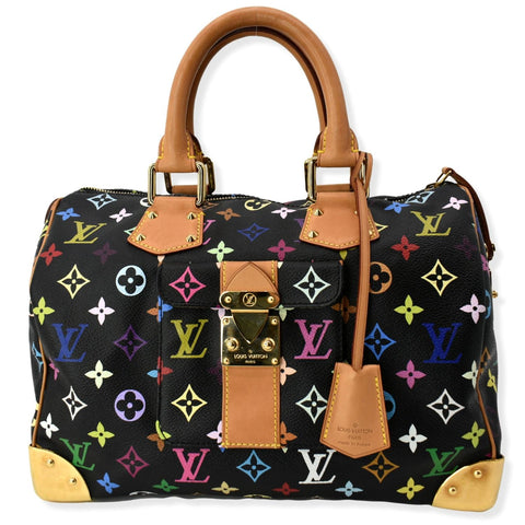 LOUIS VUITTON Speedy 30 Monogram Multicolor Canvas Satchel Bag Black