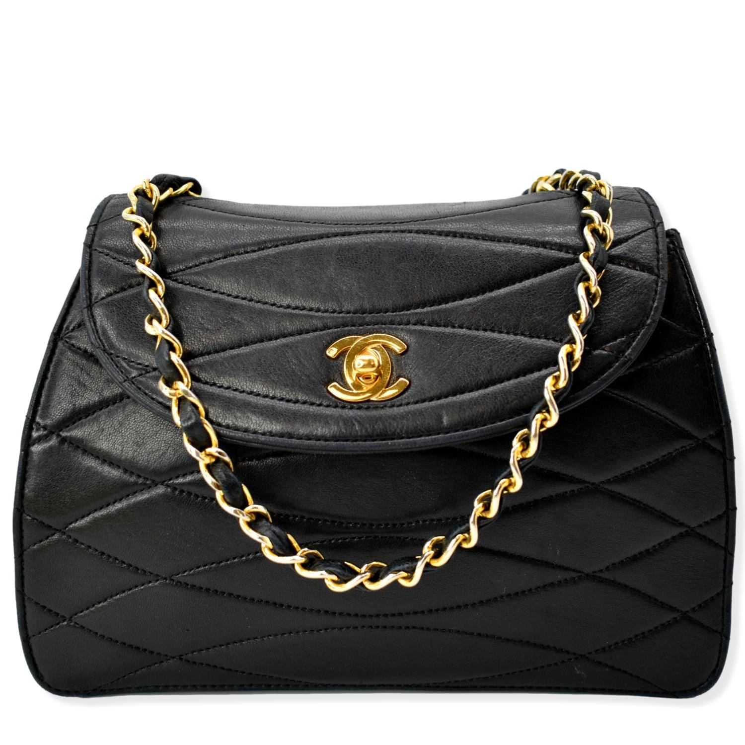 CHANEL Rare Wave GHW CC Flap Vintage Lambskin Shoulder Bag Black