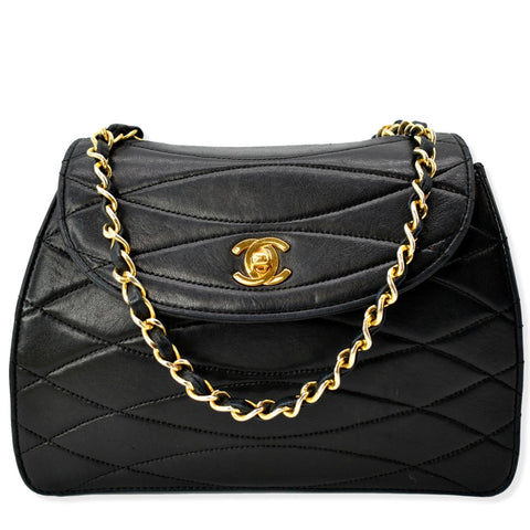 CHANEL Rare Wave GHW CC Flap Vintage Lambskin Shoulder Bag Black