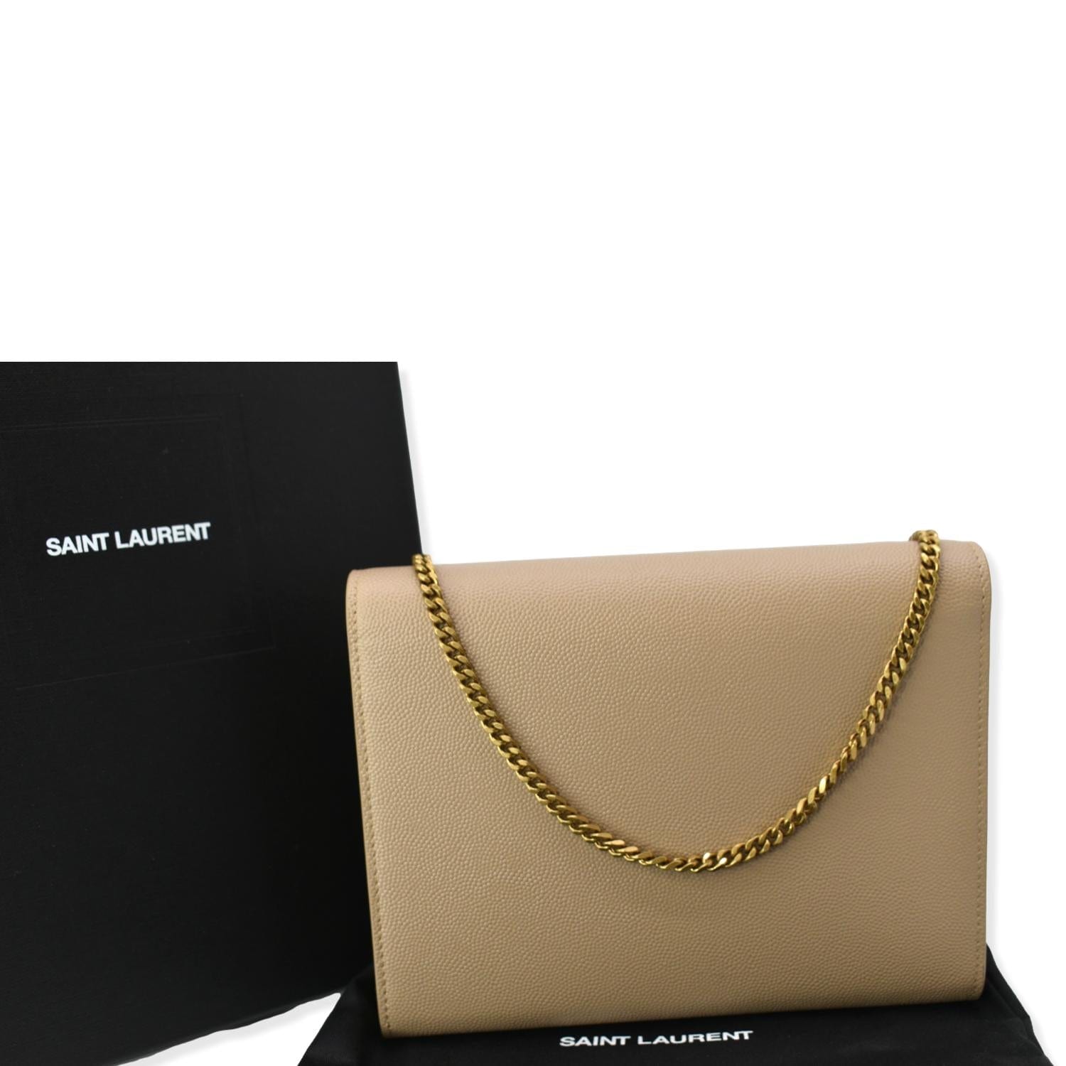 YSL Yves Saint Laurent Chain Wallet Bag Embossed Leather Poudre