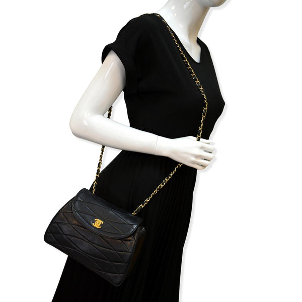 CHANEL Rare Wave GHW CC Flap Vintage Lambskin Shoulder Bag Black