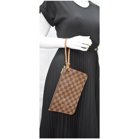 LOUIS VUITTON Pochette Wristlet Pouch Damier Ebene Neverfull MM Brown