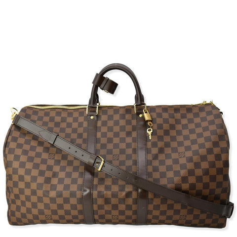 LOUIS VUITTON Keepall Bandouliere 55 Damier Ebene Travel Bag Brown - Hot Deals