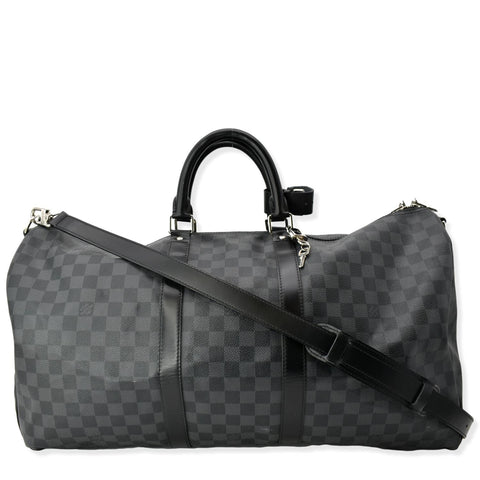 LOUIS VUITTON Keepall 55 Damier Graphite Bandouliere Travel Bag Black