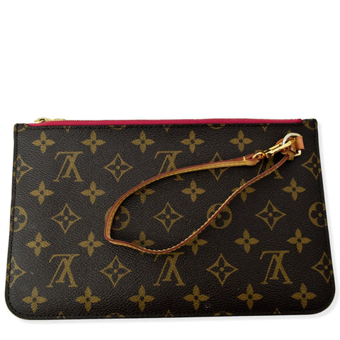 LOUIS VUITTON Neverfull Monogram Canvas Pochette Wristlet Pouch Brown