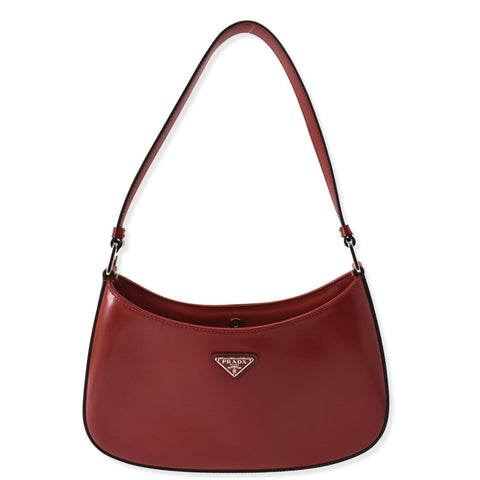 PRADA Cleo Brushed Leather Shoulder Bag Scarlet