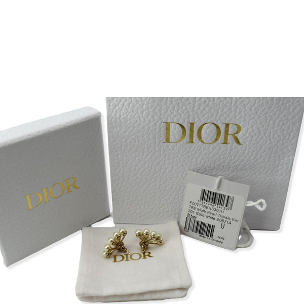 CHRISTIAN DIOR La Petite Tribale Metal Resin Pearls Earrings Gold