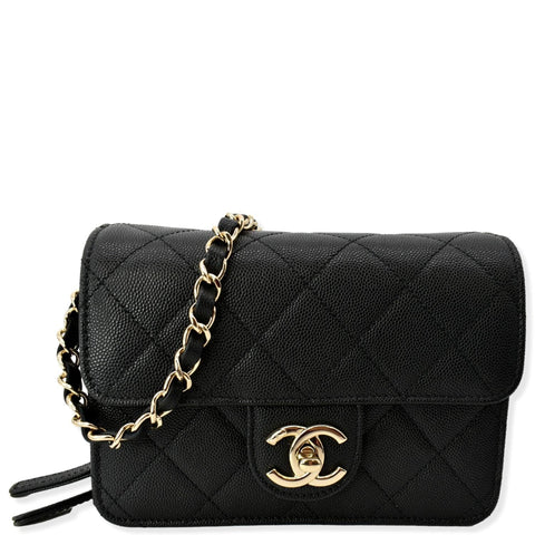 CHANEL Quilted Caviar Like A Flap Wallet Shoulder Bag Black
