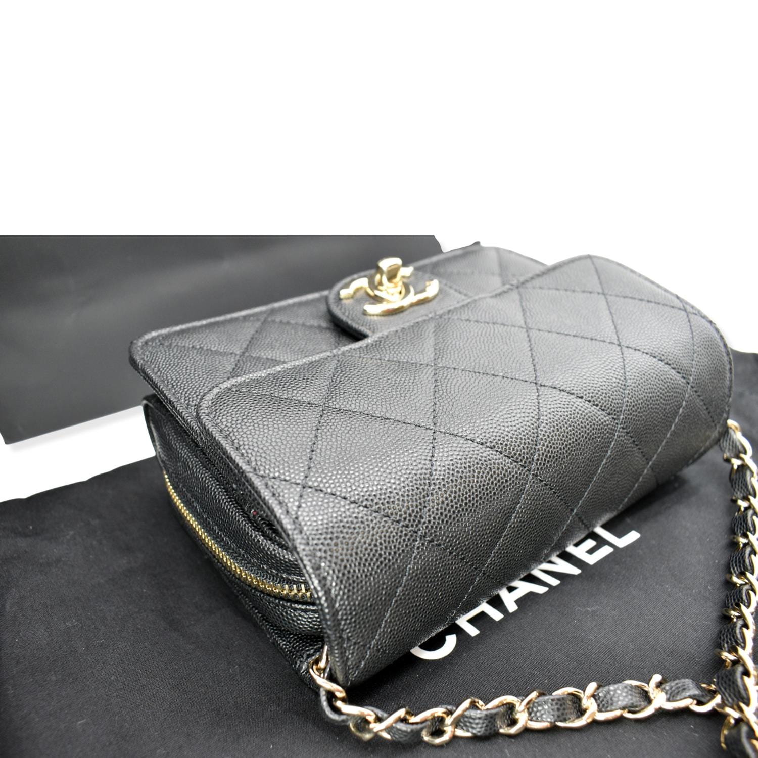 Chanel Caviar Small Flap Wallet With Chain
