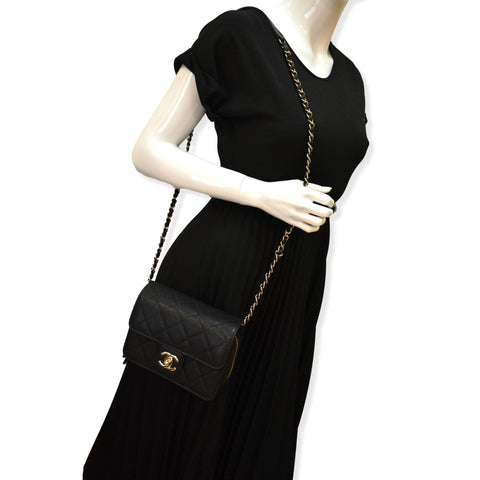 CHANEL Quilted Caviar Like A Flap Wallet Shoulder Bag Black