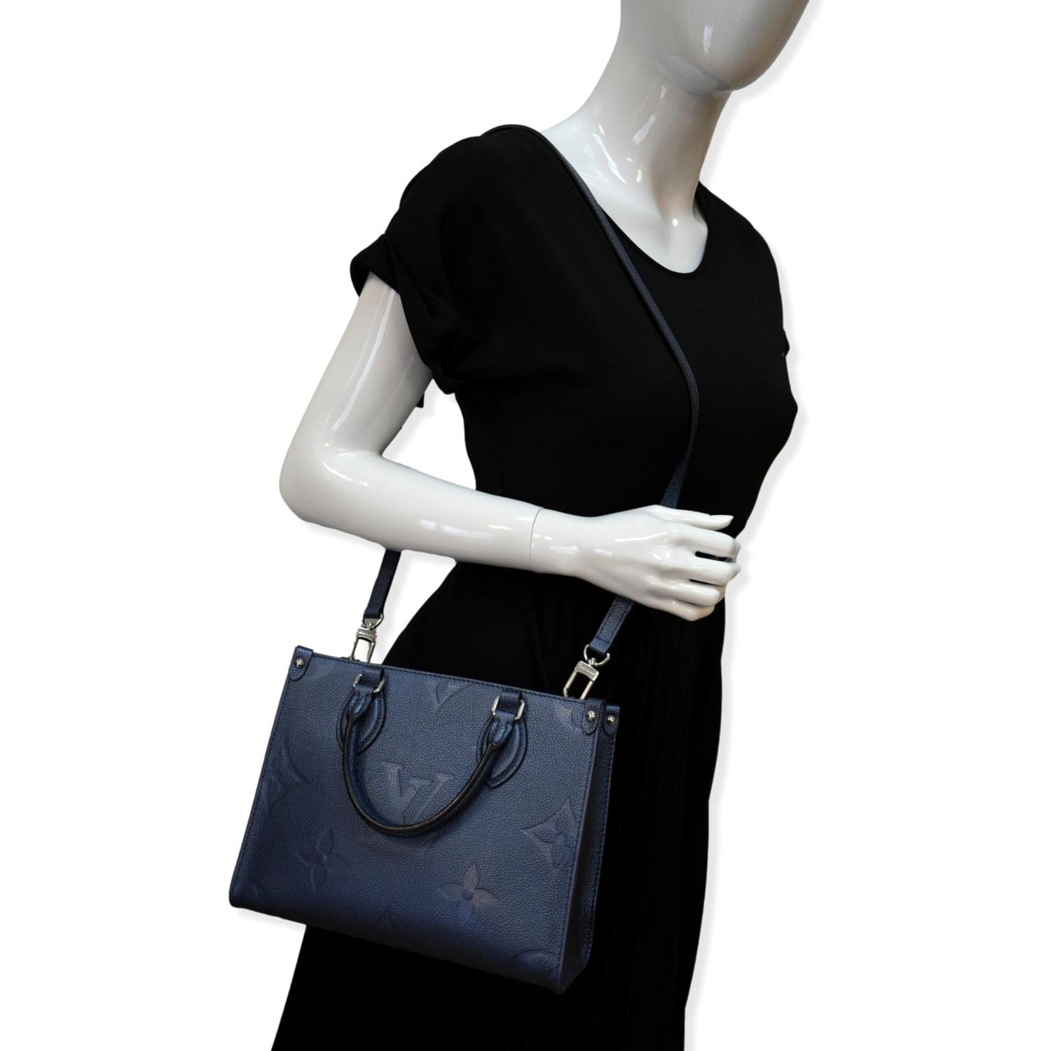 LOUIS VUITTON Onthego PM Monogram Empreinte Tote Shoulder Bag Navy Nac
