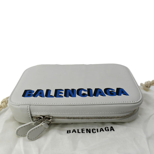 BALENCIAGA Logo Print Leather Strap Cash Phone Holder White