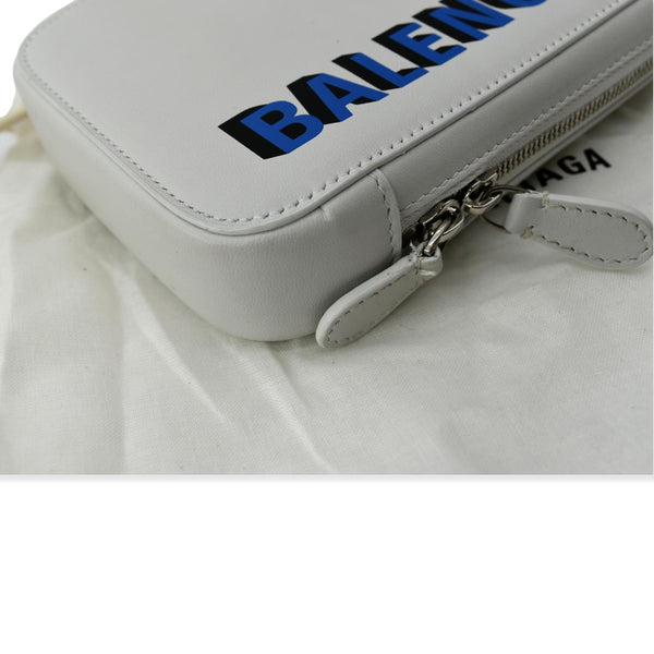 BALENCIAGA Logo Print Leather Strap Cash Phone Holder White